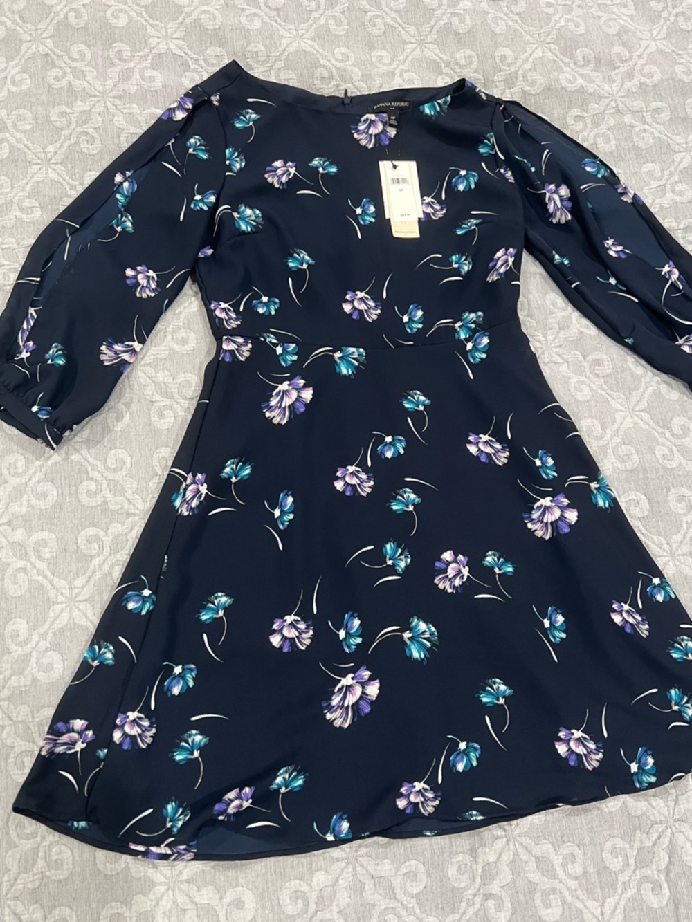 Banana Republic Navy Floral Fit-and-Flare Dress